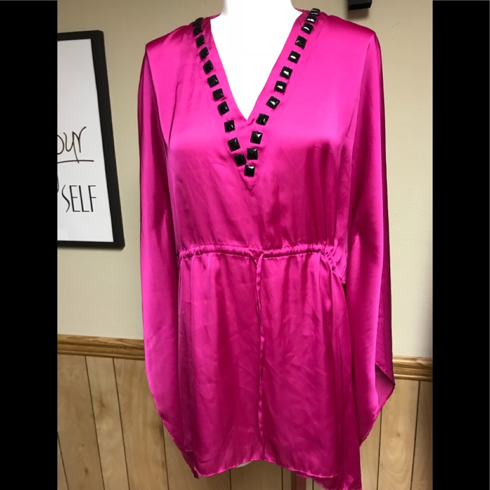 Hot Fuschia Pink Silk Tunic One Size Drawstring.